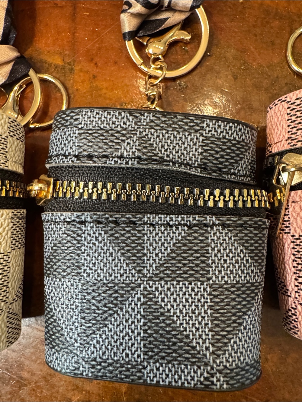 Patterned Zip AirPod Case Keychain - Beige, Gray, Pink, Brown-FREE w/$100 purch - Picture 6 of 7